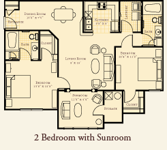 Floor plan for 2 beds, 2 baths, 1181 sqft